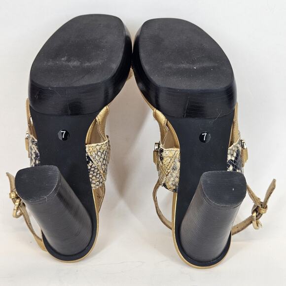 Michael Kors Sandal Women 7M Gold Snake Animal High Heel Chunky Boho Y2K 4.5"H - Picture 8 of 9